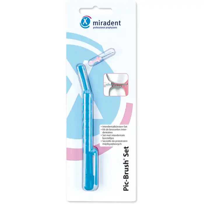 Miradent Pic-Brush Set transp.blau 1Halt+1B Markenprodukt