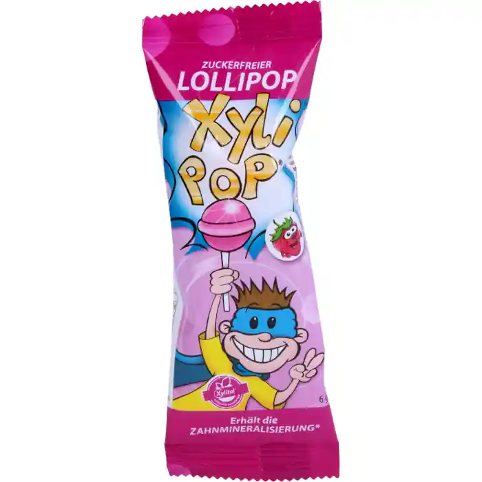 Zertifiziert miradent XyliPOP Lolli Zahnpflegelolli Erdbeere