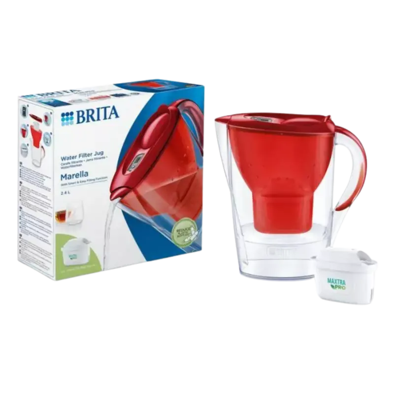 Bestseller BRITA Marella Cool Water Filter Jug 2,4L + Maxtra Pro All-in-1 Waterfilter Red