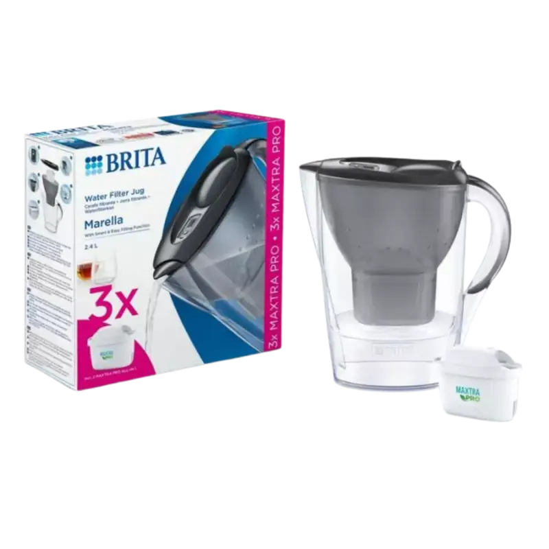 BRITA Marella Cool Water Filter Jug 2,4L + 3 Maxtra Pro All-in-1 Waterfilters Grey Aktuell
