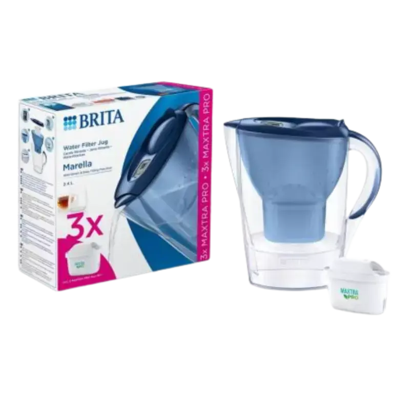 BRITA Marella Cool Water Filter Jug 2,4L + 3 Maxtra Pro All-in-1 Waterfilters Blue Preisreduziert