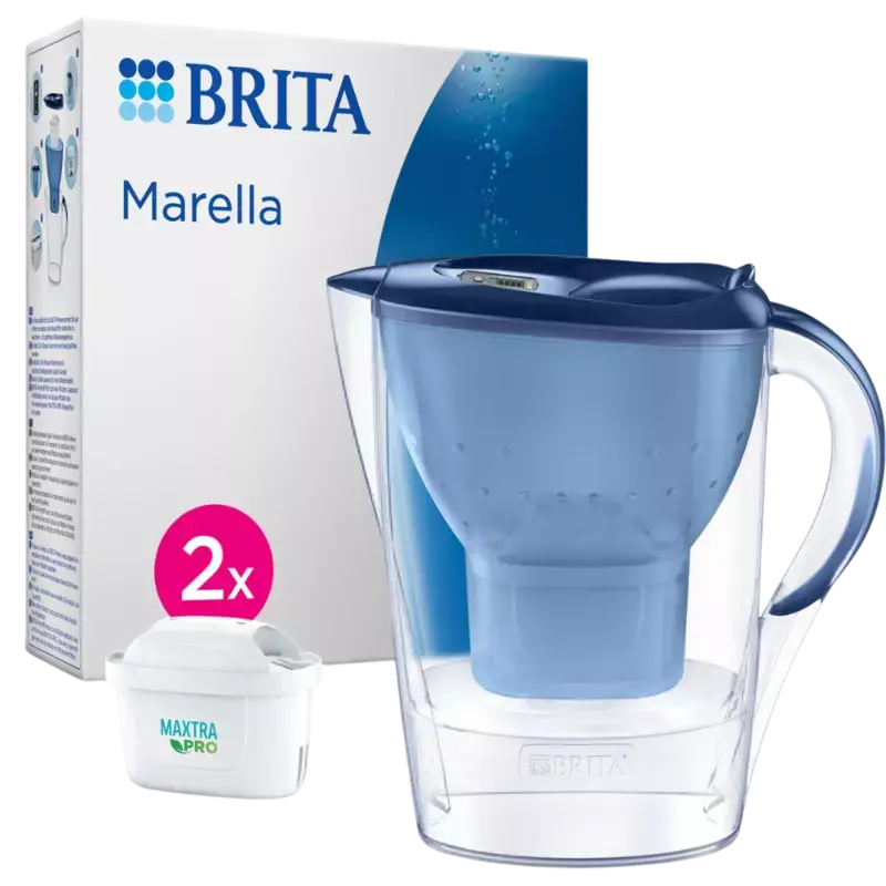 BRITA Marella Cool Water Filter Jug 2,4L + 2 Maxtra Pro All-in-1 Waterfilters Blue Geprüft