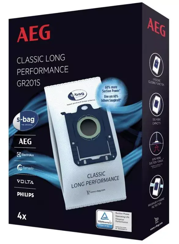 AEG S-Bag Classic Long Performance GR201S Vacuum Cleaner Bags 4 pack Letzte Chance