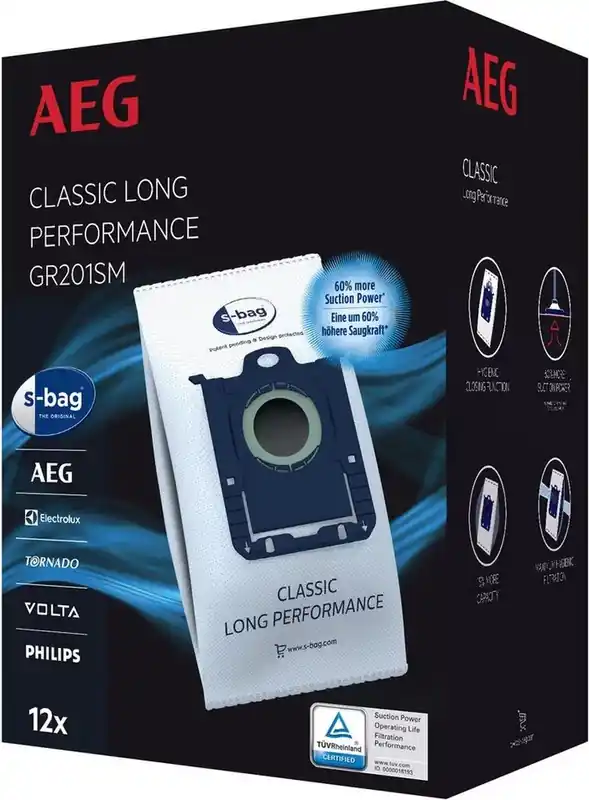 Direkt Vom Hersteller AEG S-Bag Classic Long Performance GR201SM Vacuum Cleaner Bags 12 pack