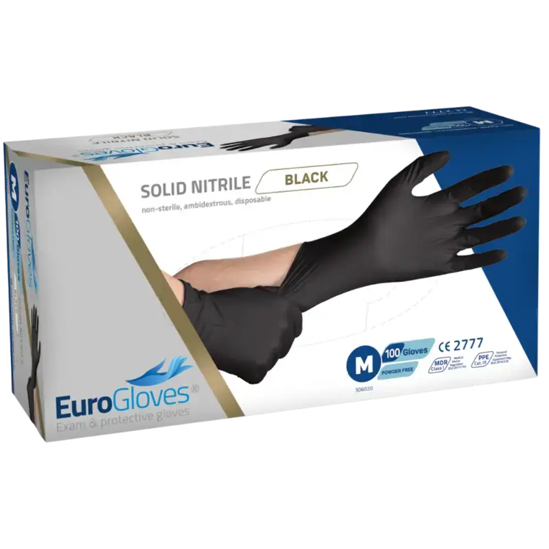 Eurogloves Feste Nitrilhandschuhe - Schwarz - 100 Stk Medium Ausverkauf