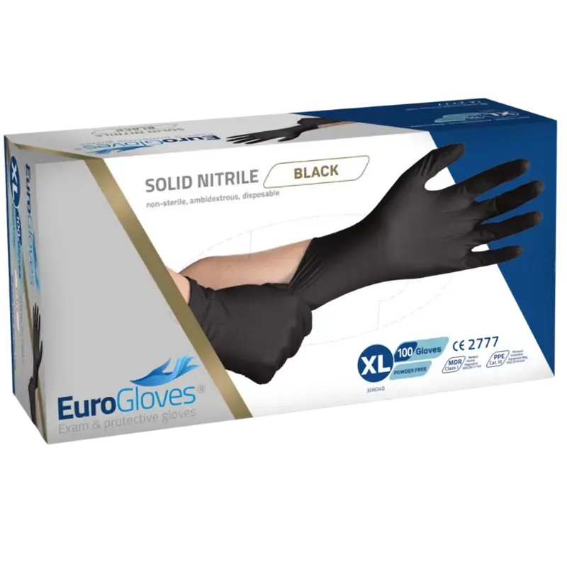 Eurogloves Feste Nitrilhandschuhe - Schwarz - 100 Stk Extra Large Geprüft