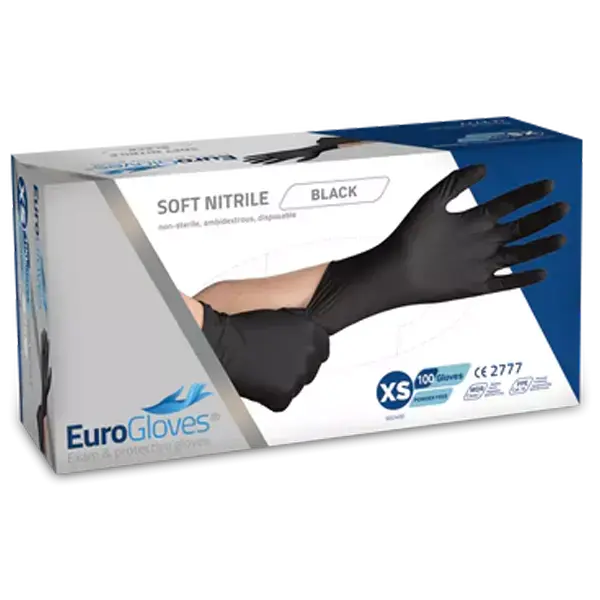 Eurogloves Soft-Nitril-Handschuhe - Schwarz - 100 Stk Extra Small Preis Gesenkt