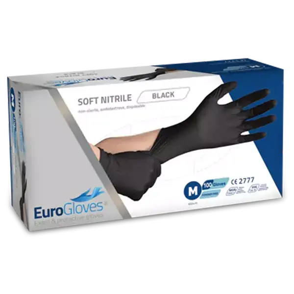 Versand Am Gleichen Tag Eurogloves Soft-Nitril-Handschuhe - Schwarz - 100 Stk Medium
