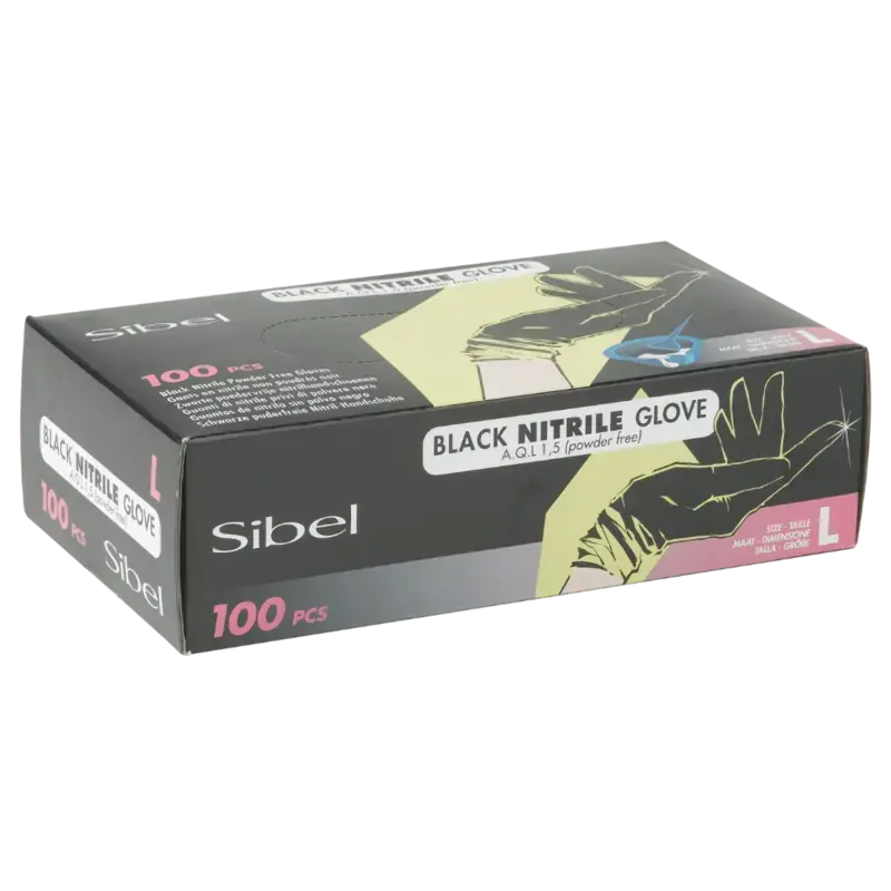 Highlight Sibel Disposable Powder-free Nitrile Gloves Black 100pcs Large