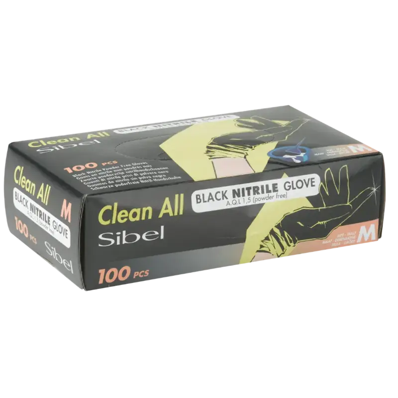 Sibel Disposable Powder-free Nitrile Gloves Black 100pcs Medium Finale Aktion