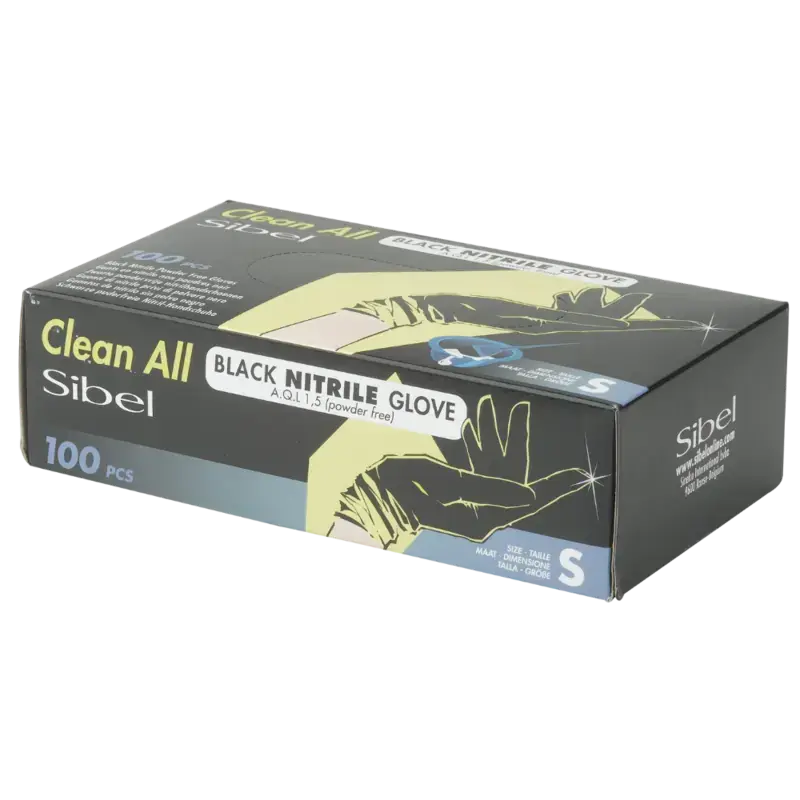 Sibel Disposable Powder-free Nitrile Gloves Black 100pcs Small Neue Ware