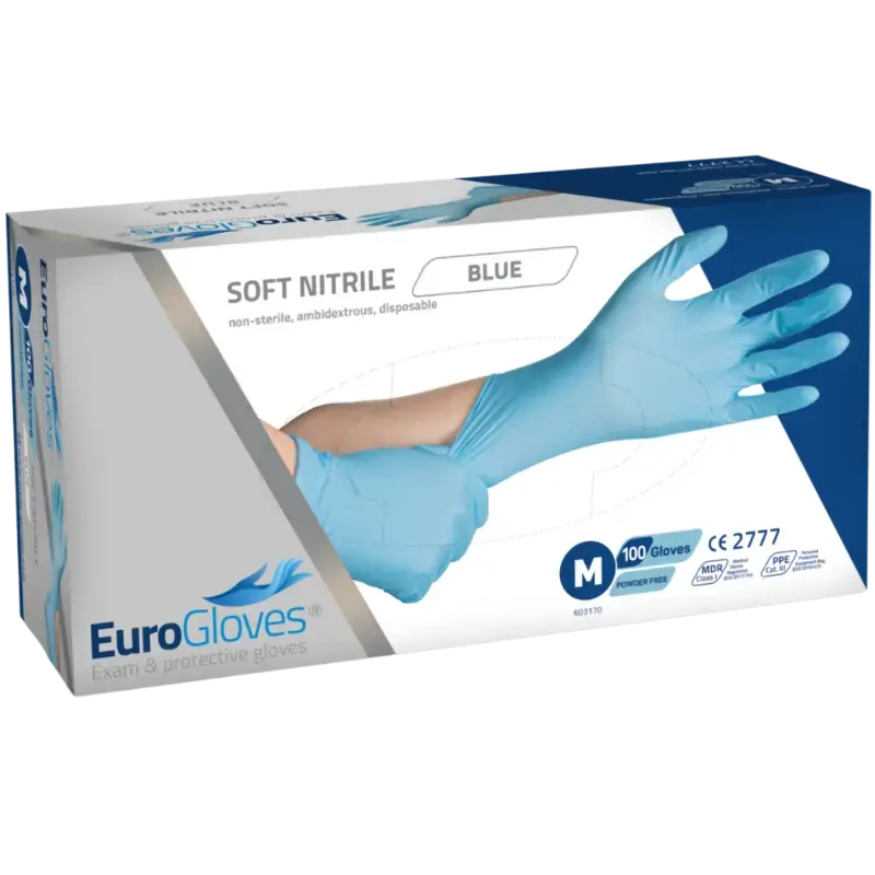 Eurogloves Soft-Nitril-Handschuhe - Blau - 100 Stk Medium Geprüft