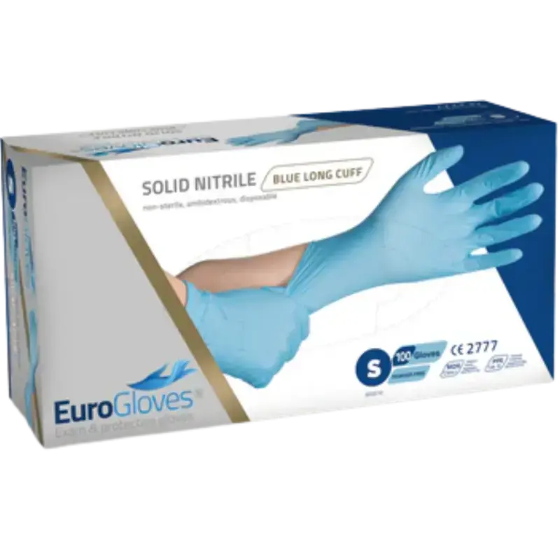 Wochenendangebot Eurogloves Solid Nitrile Long Cuff Gloves - Blue - 100 pieces Small