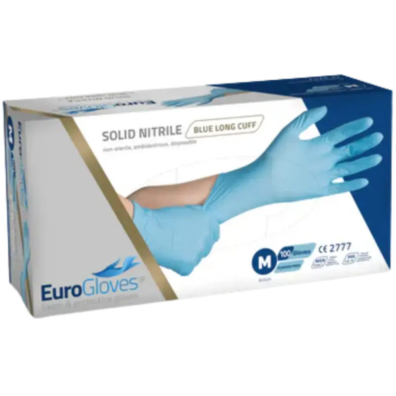Eurogloves Solid Nitrile Long Cuff Gloves - Blue - 100 pieces Medium Direktkauf