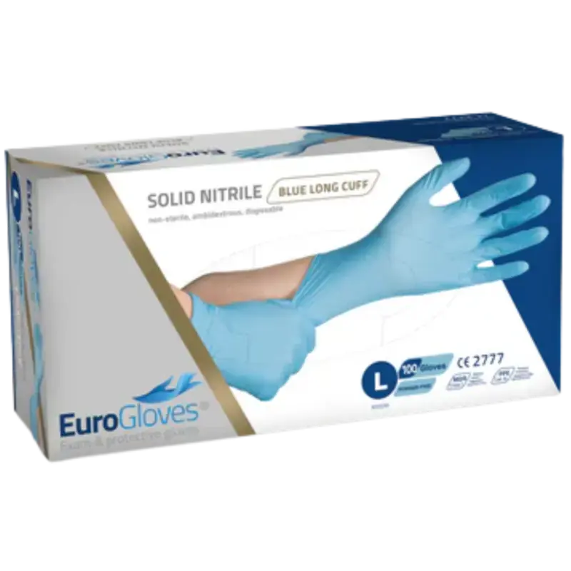 Eurogloves Solid Nitrile Long Cuff Gloves - Blue - 100 pieces Large Beliebt