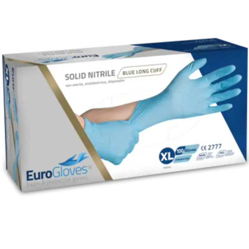 Neue Kollektion Eurogloves Solid Nitrile Long Cuff Gloves - Blue - 100 pieces Extra Large