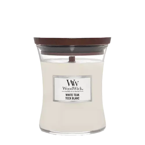 Solange Der Vorrat Reicht WoodWick Candle White Teak Medium